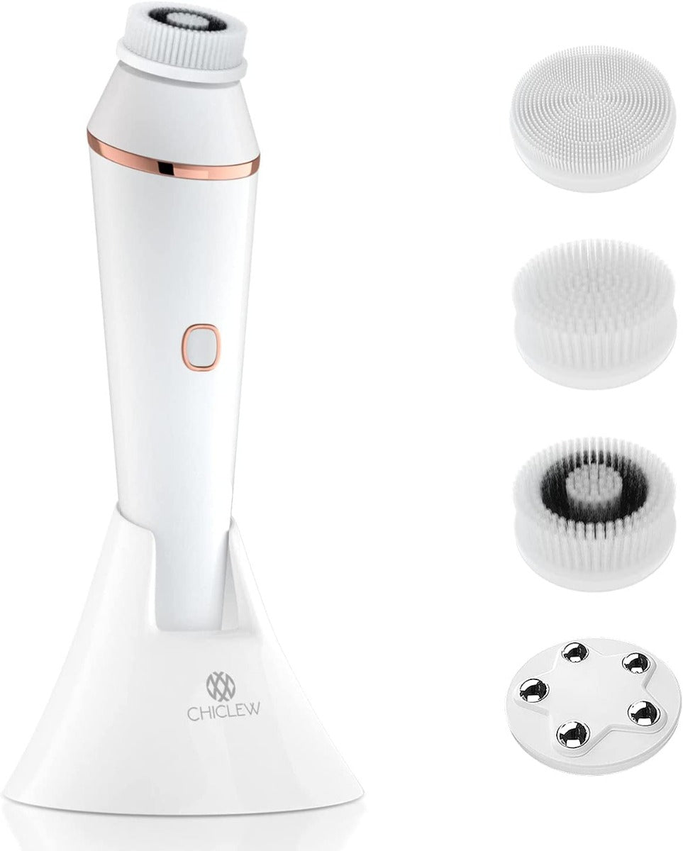 Rechargeable Waterproof Facial Cleanser Brush with 3 Speed, Face Spin Brush Set with 4 Brush Heads for Gentle Exfoliating, Deep Cleansing and Face Massage