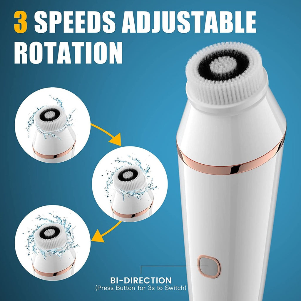 Rechargeable Waterproof Facial Cleanser Brush with 3 Speed, Face Spin Brush Set with 4 Brush Heads for Gentle Exfoliating, Deep Cleansing and Face Massage