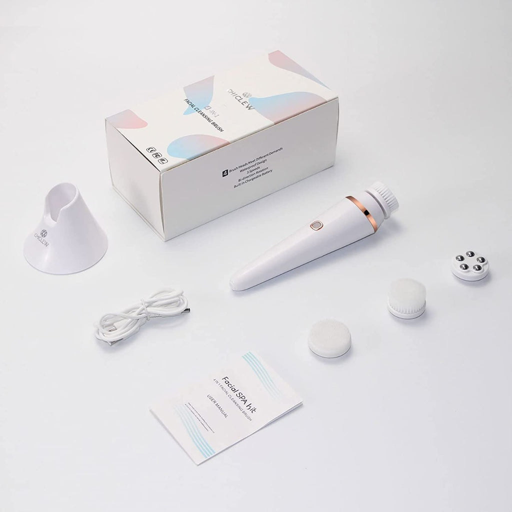 Rechargeable Waterproof Facial Cleanser Brush with 3 Speed, Face Spin Brush Set with 4 Brush Heads for Gentle Exfoliating, Deep Cleansing and Face Massage