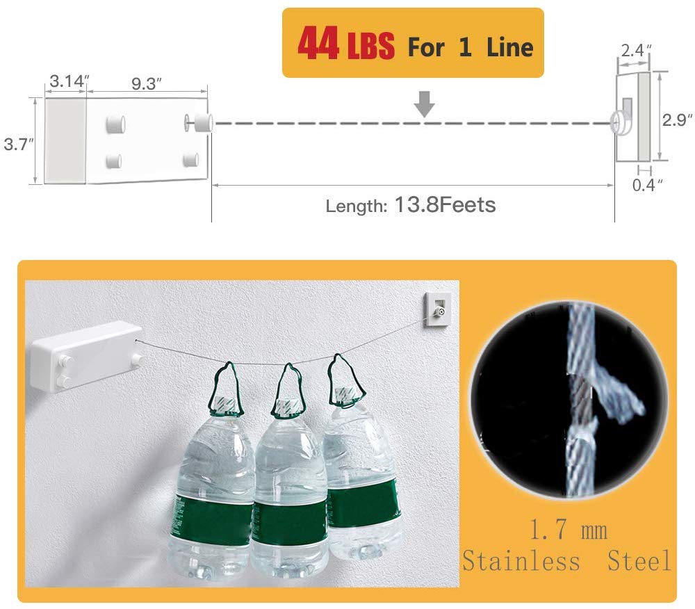 Retractable and Adjustable Stainless Steel Clothesline