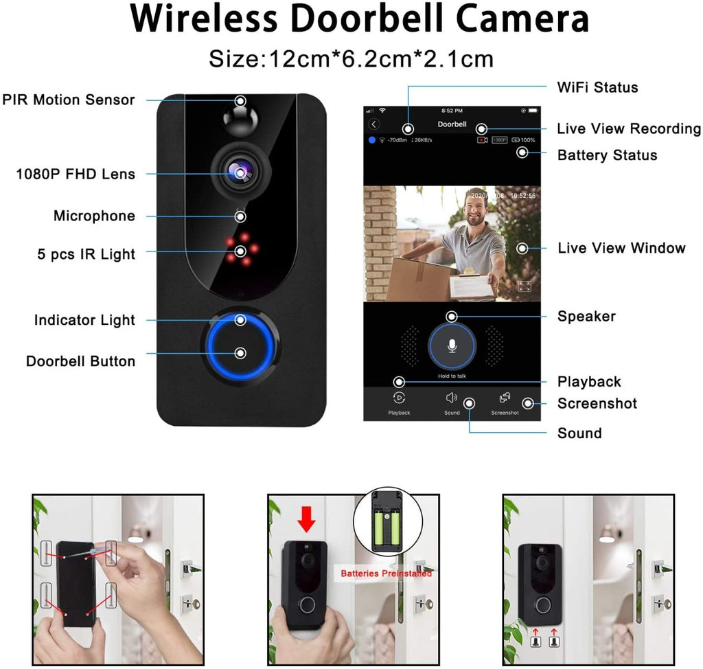 Bextgoo Wireless Doorbell Camera 1080P with Chime