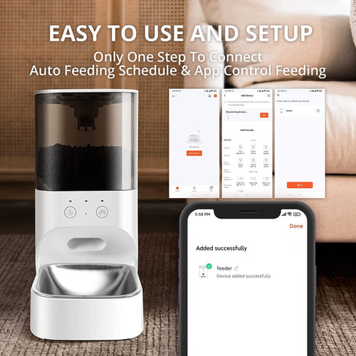 Automatic Cat & Dog Timed Feeder with APP Control & Food Dispenser with Stainless Steel & Lock Lid, Up to 20 Portions 10 Meals Per Day, 30S Voice Recorder, 4L Programmable