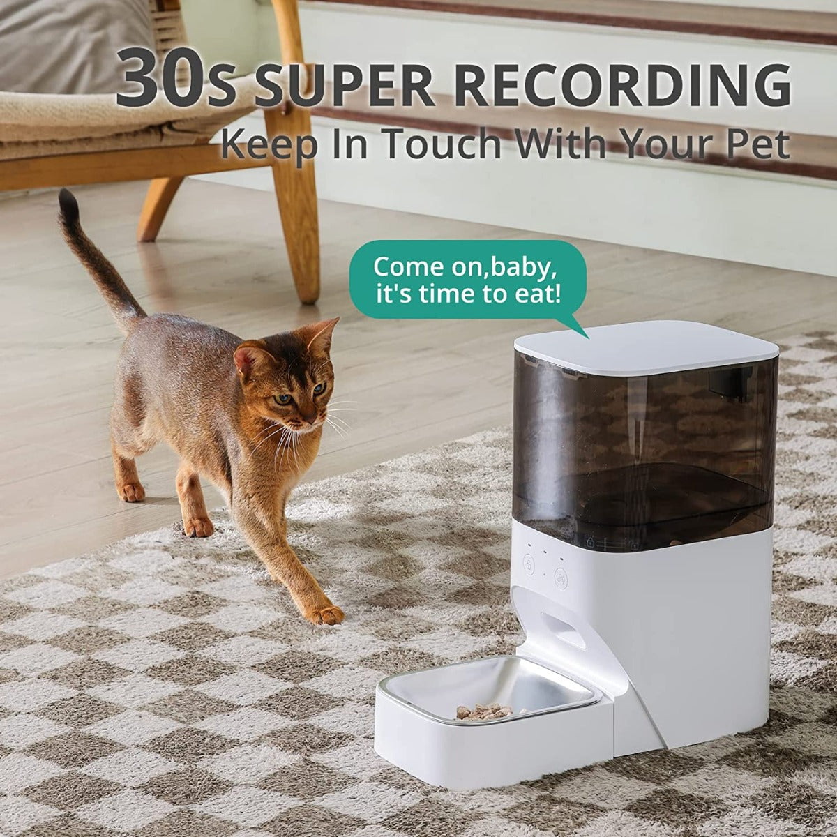 Automatic Cat & Dog Timed Feeder with APP Control & Food Dispenser with Stainless Steel & Lock Lid, Up to 20 Portions 10 Meals Per Day, 30S Voice Recorder, 4L Programmable