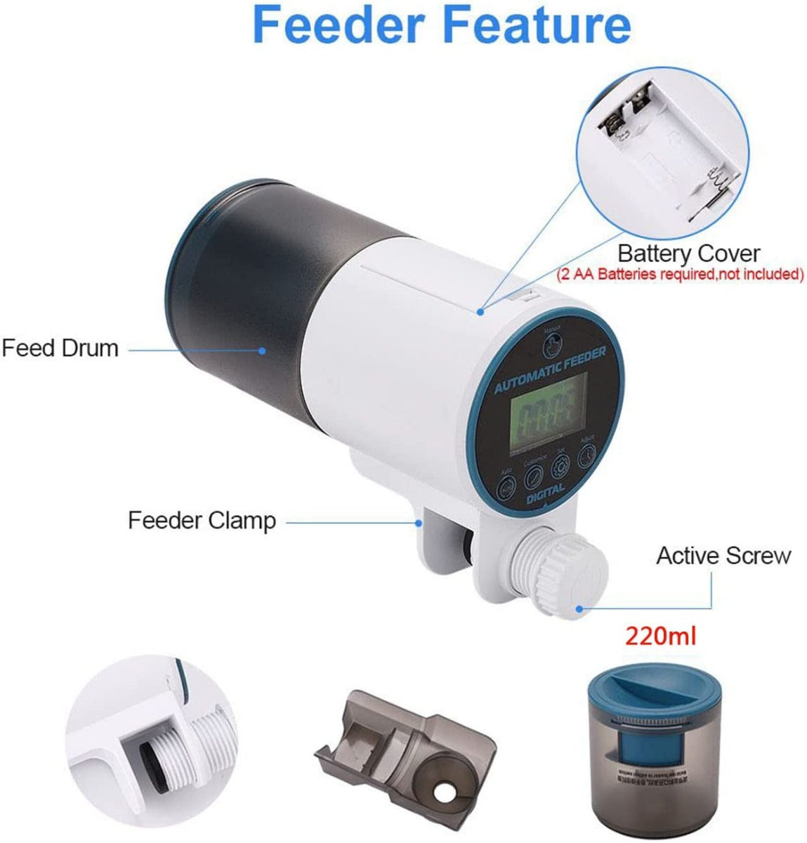 Boxtech Automatic Fish Feeder Two 1.5V Battery Operated Programmable (Packed Without Batteries)