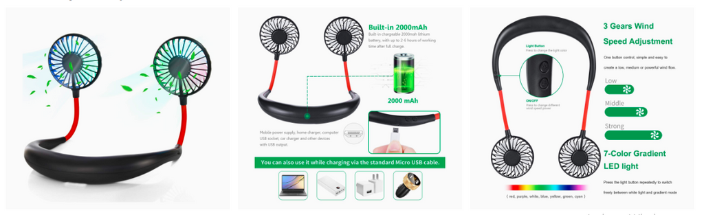 Portable Hands Free Rechargeable Neck Fan