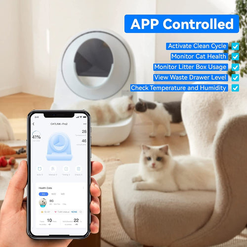 CATLINK Smart Automatic Self-Cleaning Cat Litter Box with APP Control, Double Odor Removal for Multiple Cats (Luxury Pro)