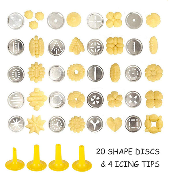 Stainless Steel Cookie Gun Set with 20 Cookie Discs and 4 Nozzles