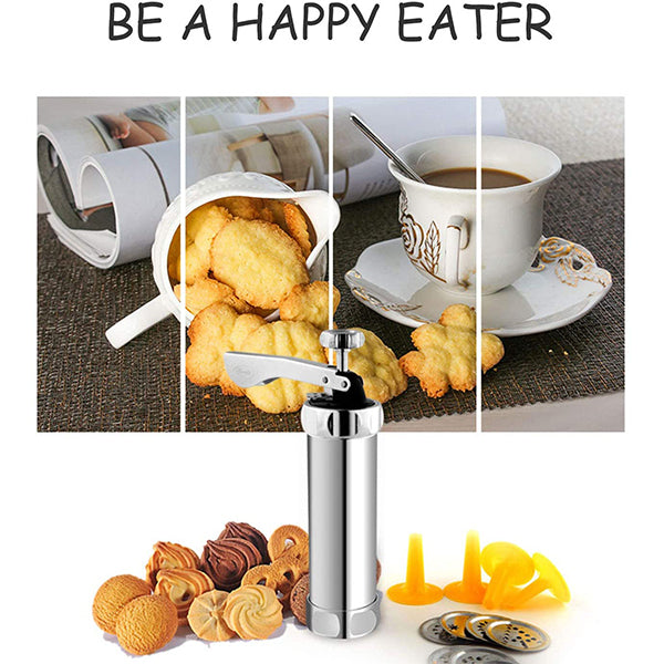 Stainless Steel Cookie Gun Set with 20 Cookie Discs and 4 Nozzles