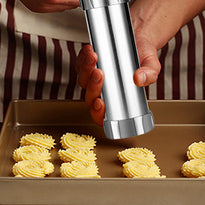 Stainless Steel Cookie Gun Set with 20 Cookie Discs and 4 Nozzles