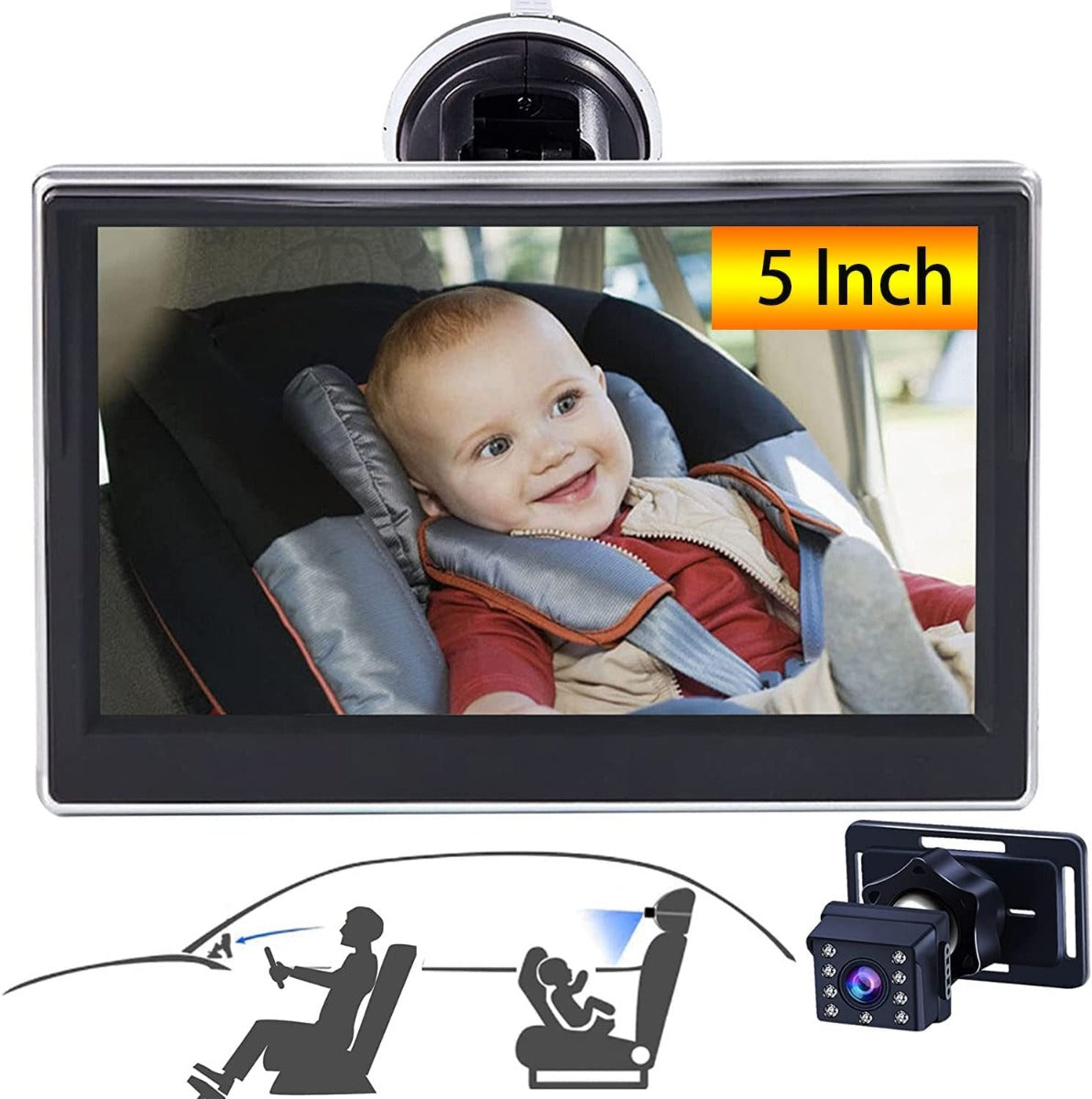 CooMees Baby Car Camera HD 5 Inch Monitor with clear Night Vision