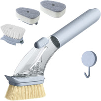 DAPOWER Soap Dispensing Dish Brush with Handle, Kitchen Washing Scrubber for Dishes Pots Pans Sink Cleaning, Natural Sisal Bristles, PET Bristles, Sponge Brush, 4 Replaceable Brush Heads