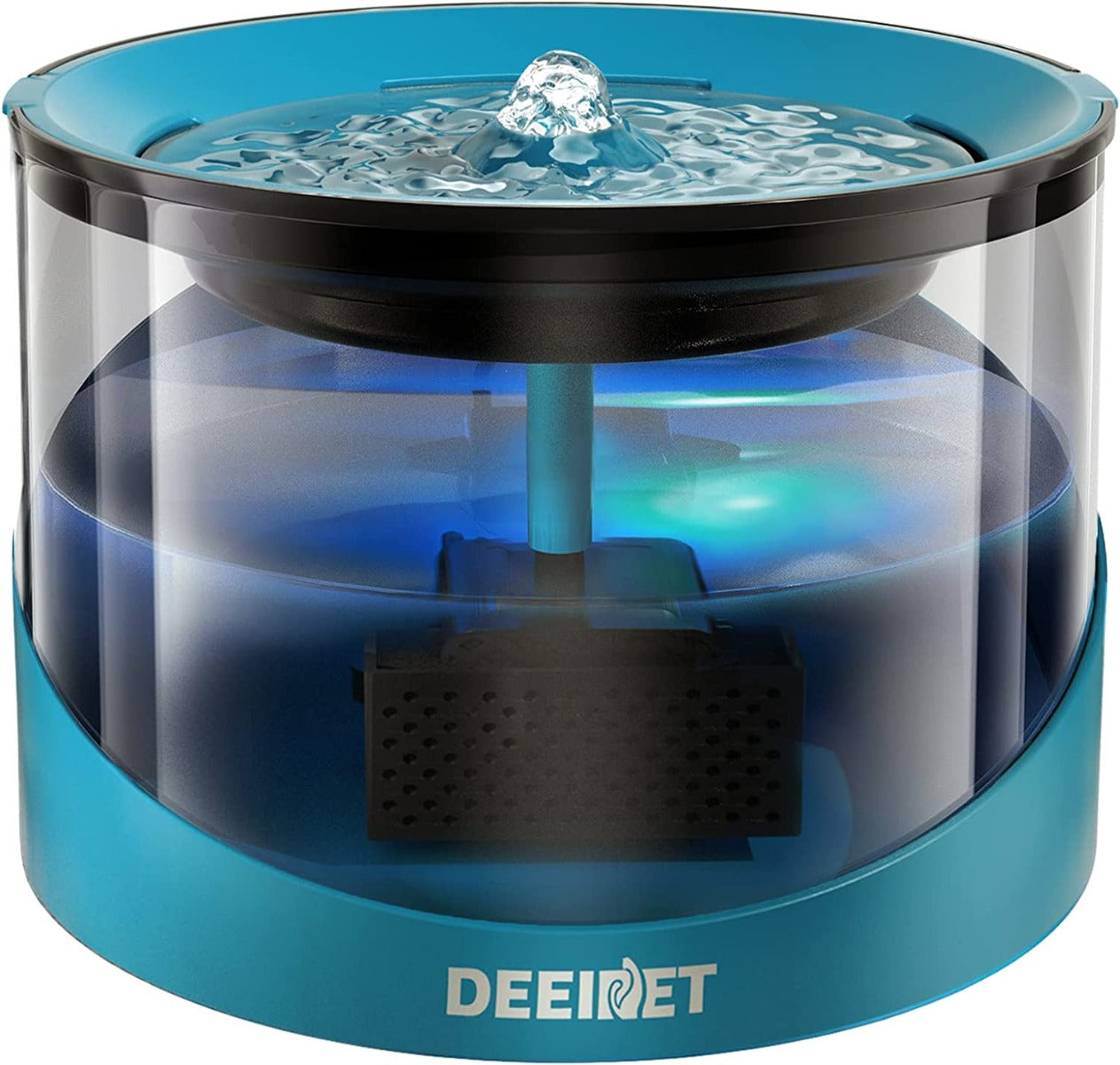 DEEIPET Cat Water Fountain, 2.2L/74oz with Filter, Adapter and Colorful LED Indicator for Cats, Dogs, and Small Pets