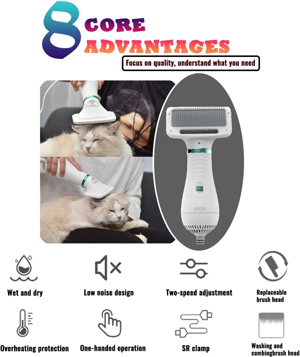 DIFEN 2 in 1 Portable Pet Hair Dryer with with Comb, Adjustable Temperature and Low Noise