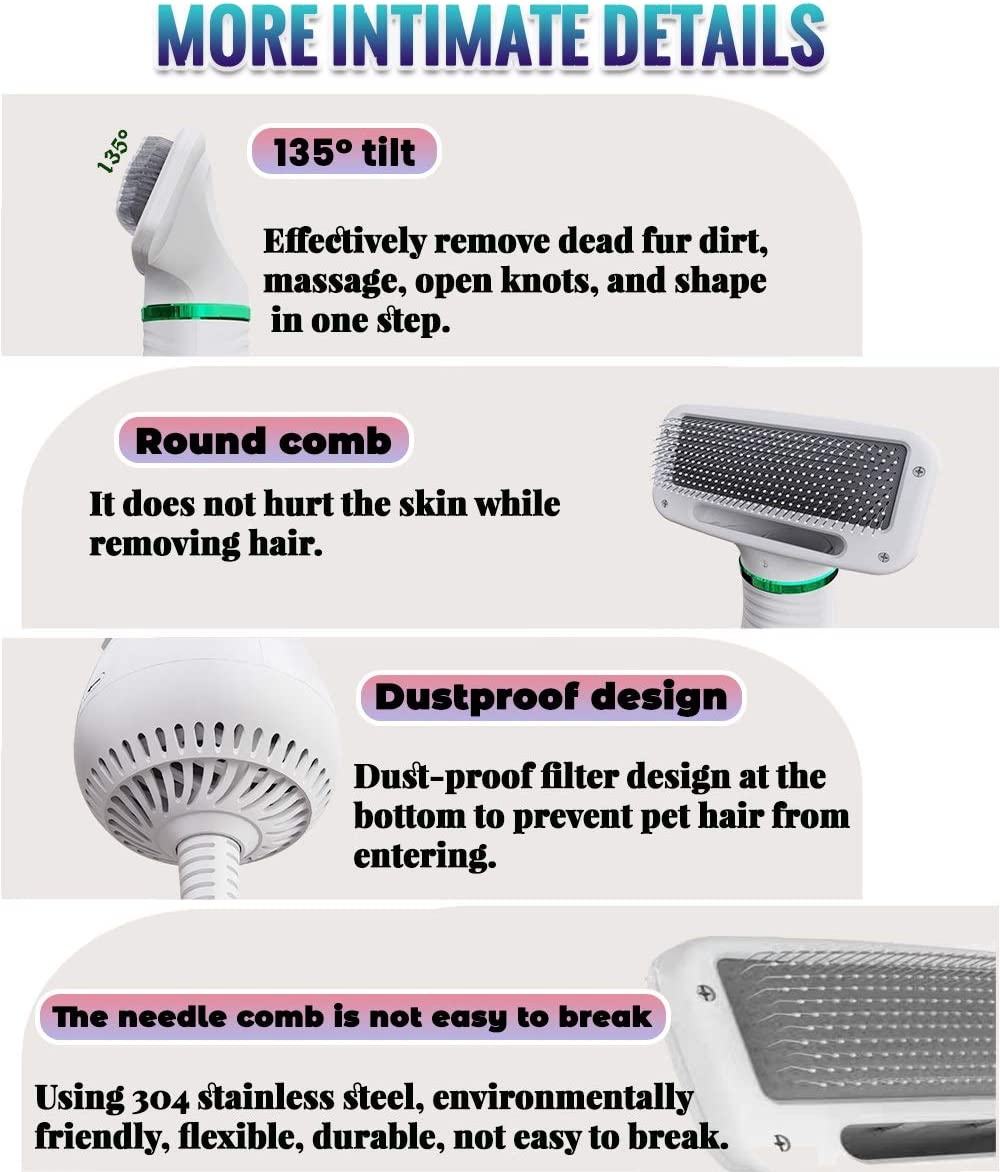 DIFEN 2 in 1 Portable Pet Hair Dryer with with Comb, Adjustable Temperature and Low Noise