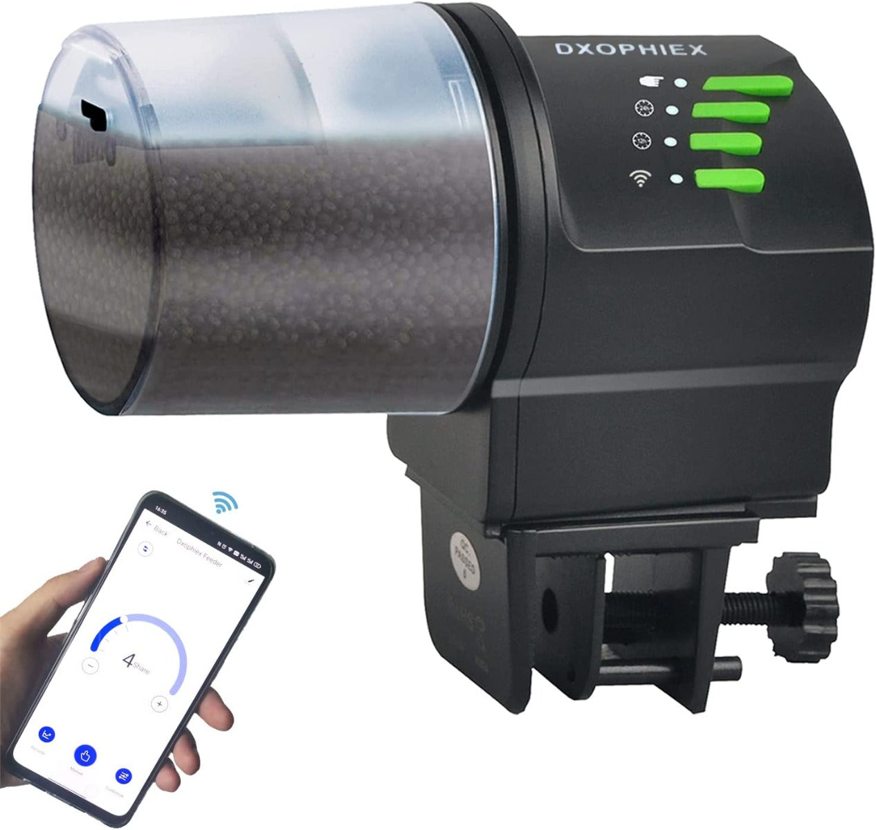 DXOPHIEX WiFi Automatic Fish Feeder for Aquarium and Turtle Tank with Fish Feeding Ring