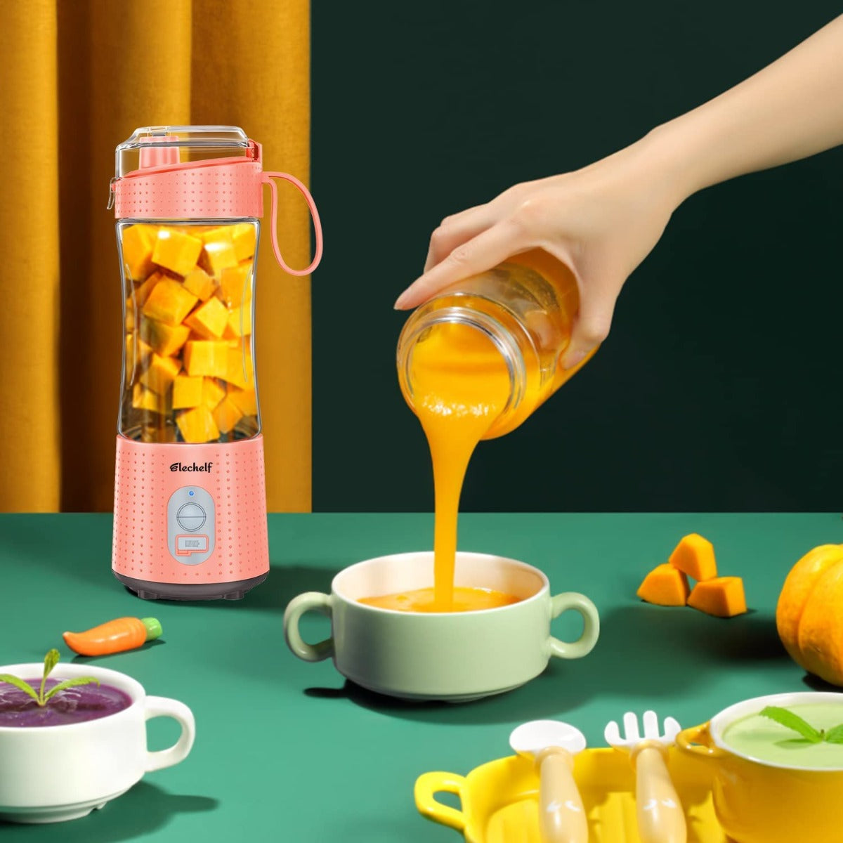 Mini Handheld Portable Blender 4000mAh USB Rechargeable with Six Blades, Sports, Travel, Gym (Orange)