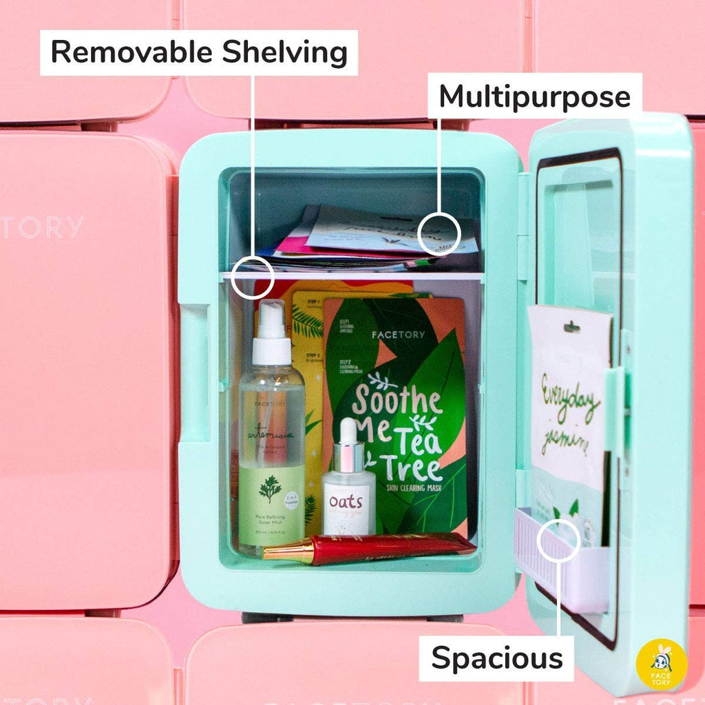 FaceTory Portable Mint Beauty Fridge (10-L / 12 Can) with Heat and Cool Capacity-Mint