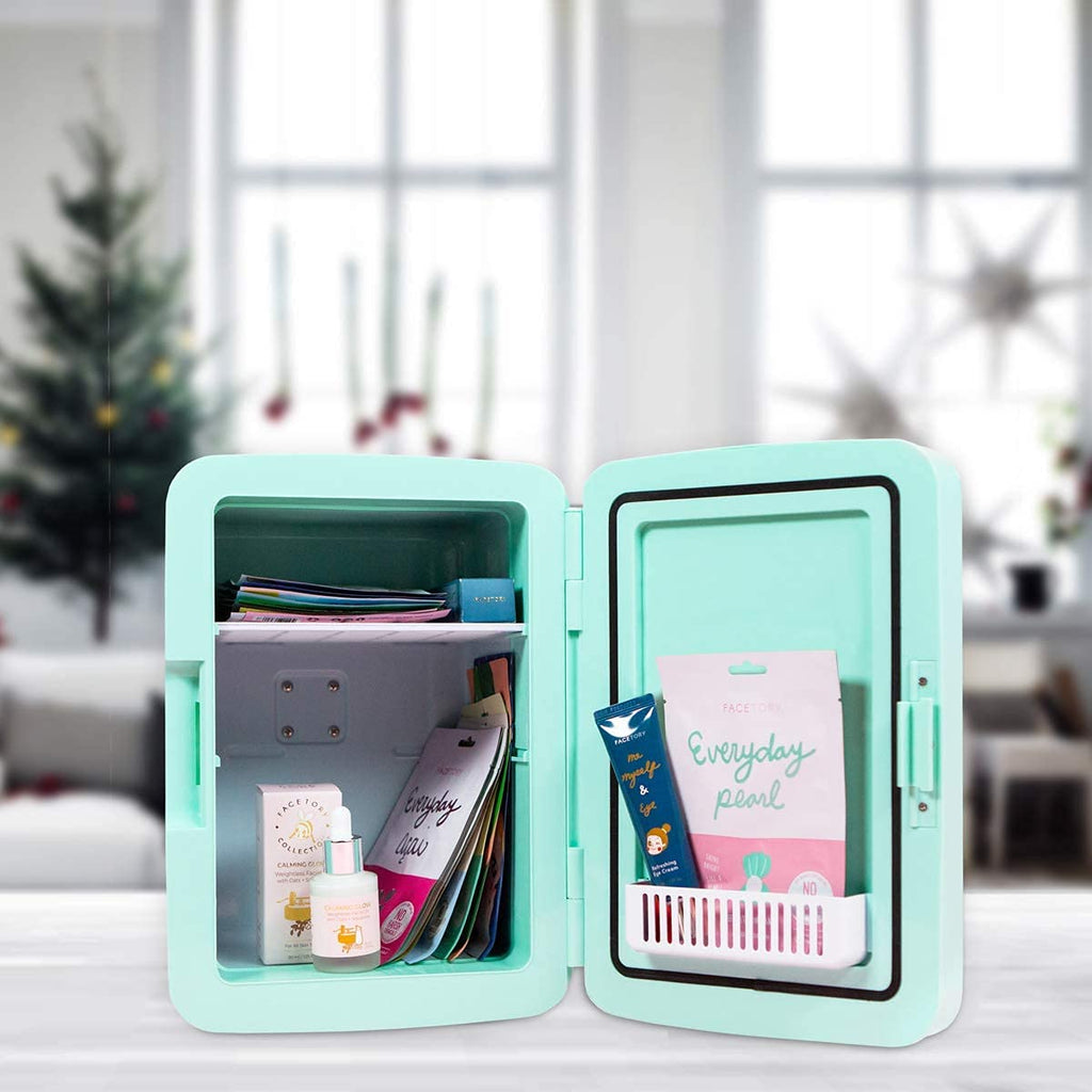 FaceTory Portable Mint Beauty Fridge (10-L / 12 Can) with Heat and Cool Capacity-Mint