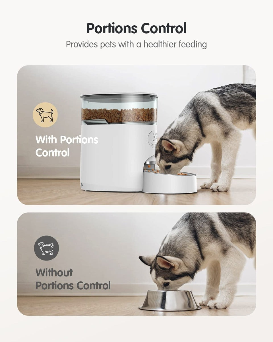 Faroro Automatic 4L Cat Feeder with Timer and Portion Control, Stainless Steel Bowl, Desiccant Bag and Voice Recording Up to 6 Meals per Day for Multiple Cats and Small Dogs