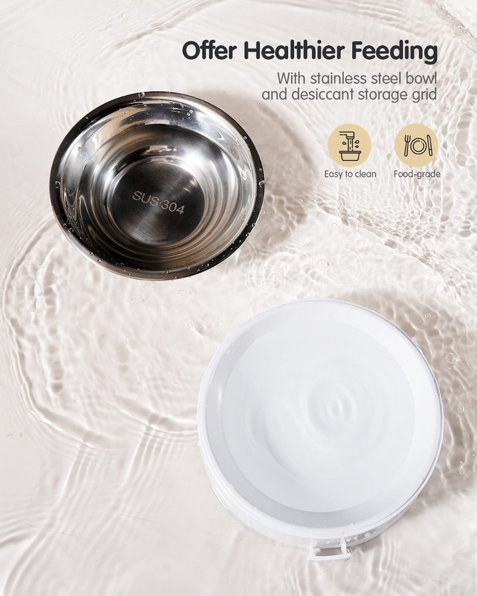 Faroro Automatic 4L Cat Feeder with Timer and Portion Control, Stainless Steel Bowl, Desiccant Bag and Voice Recording Up to 6 Meals per Day for Multiple Cats and Small Dogs