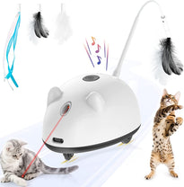 FEECOS Rechargeable Self Rotating Robotic Moving Pet Toys with USB, Light and Feathers for Kitten/Dogs/Puppy