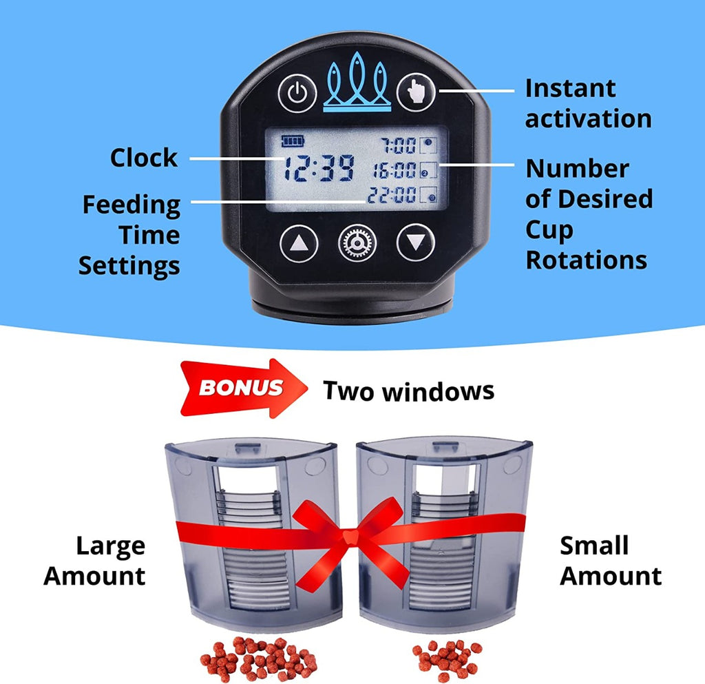FISHNOSH Automatic Fish Feeder for Aquarium with Timer for Small Tank, Big Aquariums & Pond - Battery-Operated Feeders for Goldfish, Koi