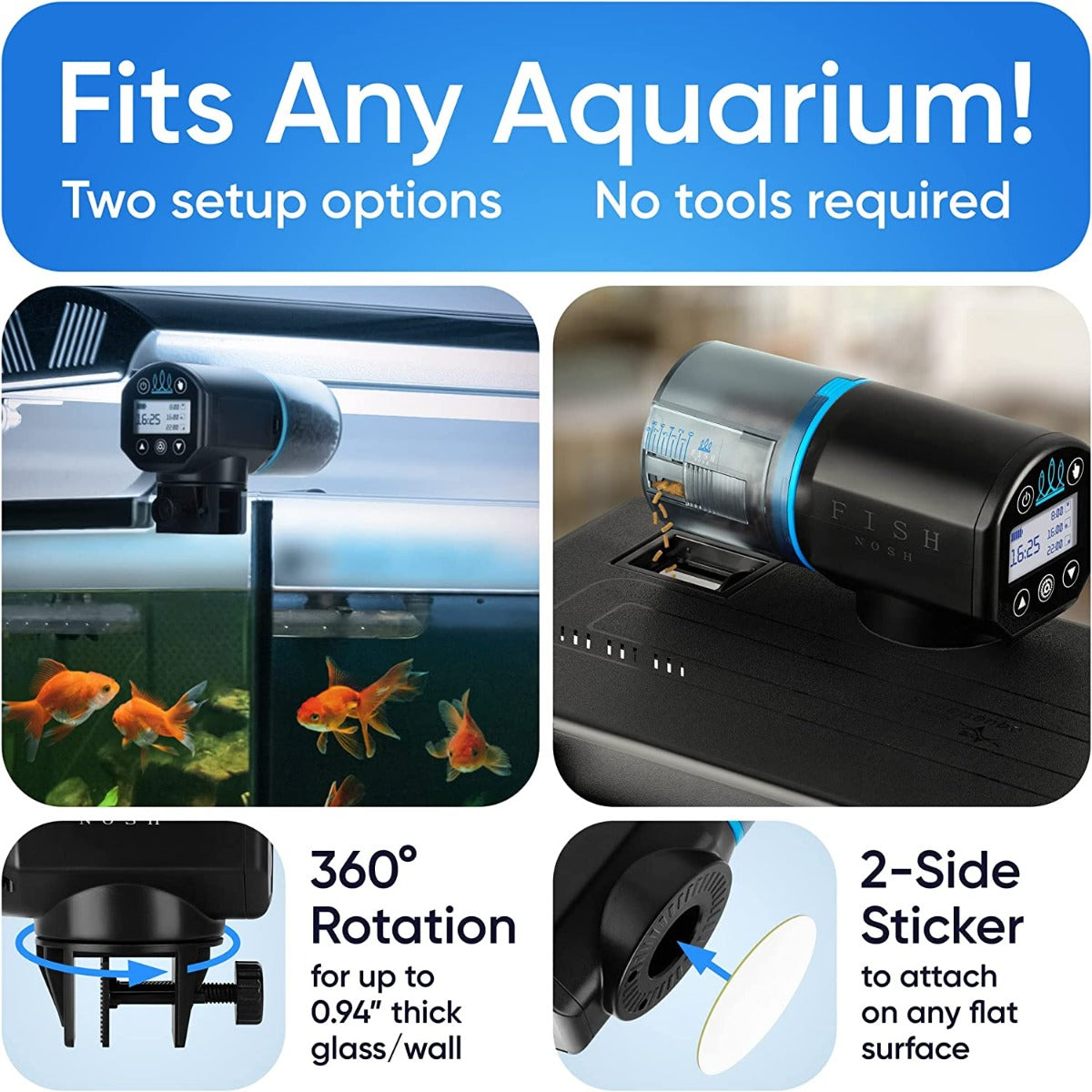 FISHNOSH Automatic Fish Feeder for Aquarium with Timer for Small Tank, Big Aquariums & Pond - Battery-Operated Feeders for Goldfish, Koi