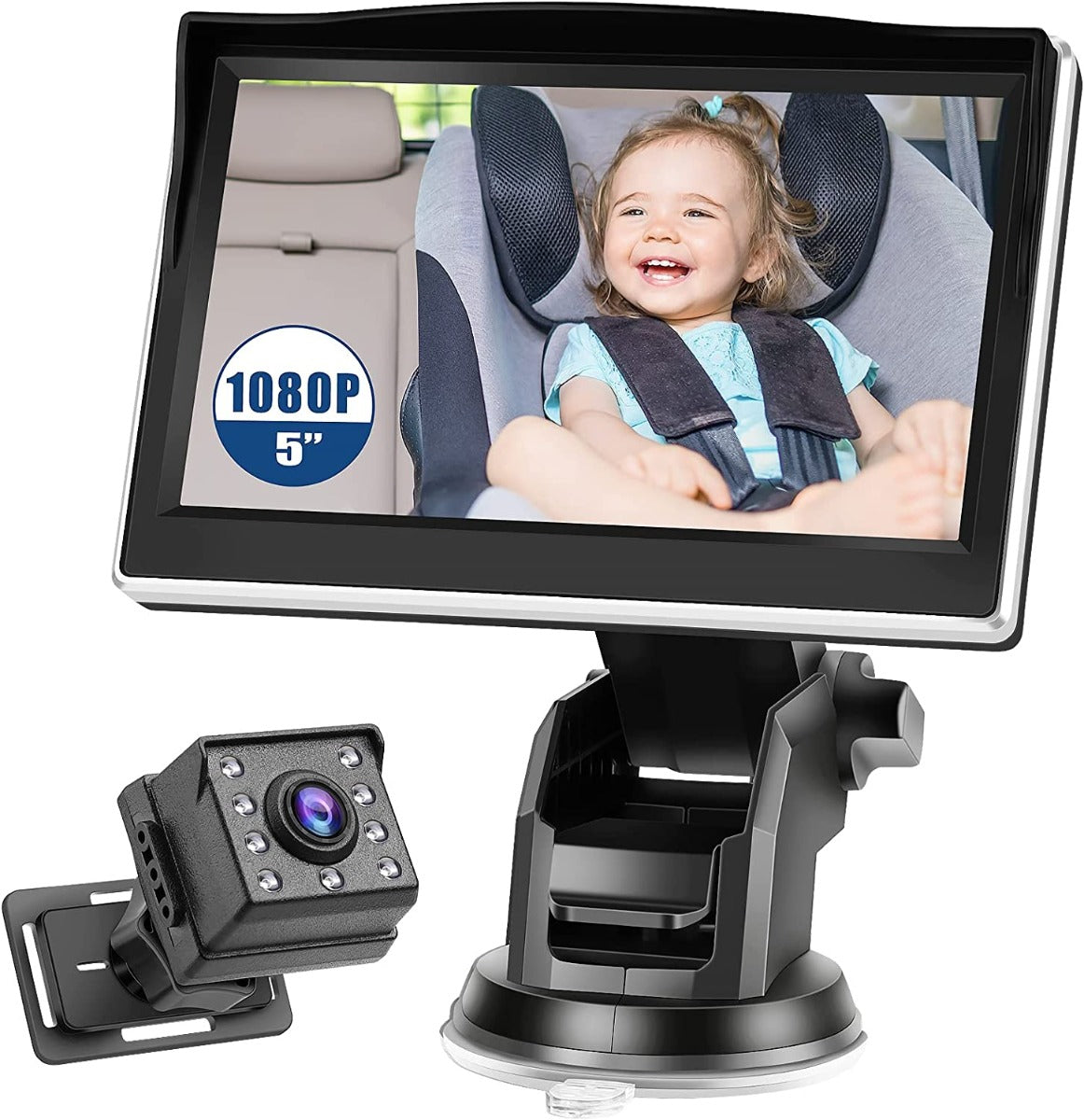 FPVERA 5 Inch 1080P Baby Car Camera with Monitor Infrared Lights 150° Wide View Night Vision