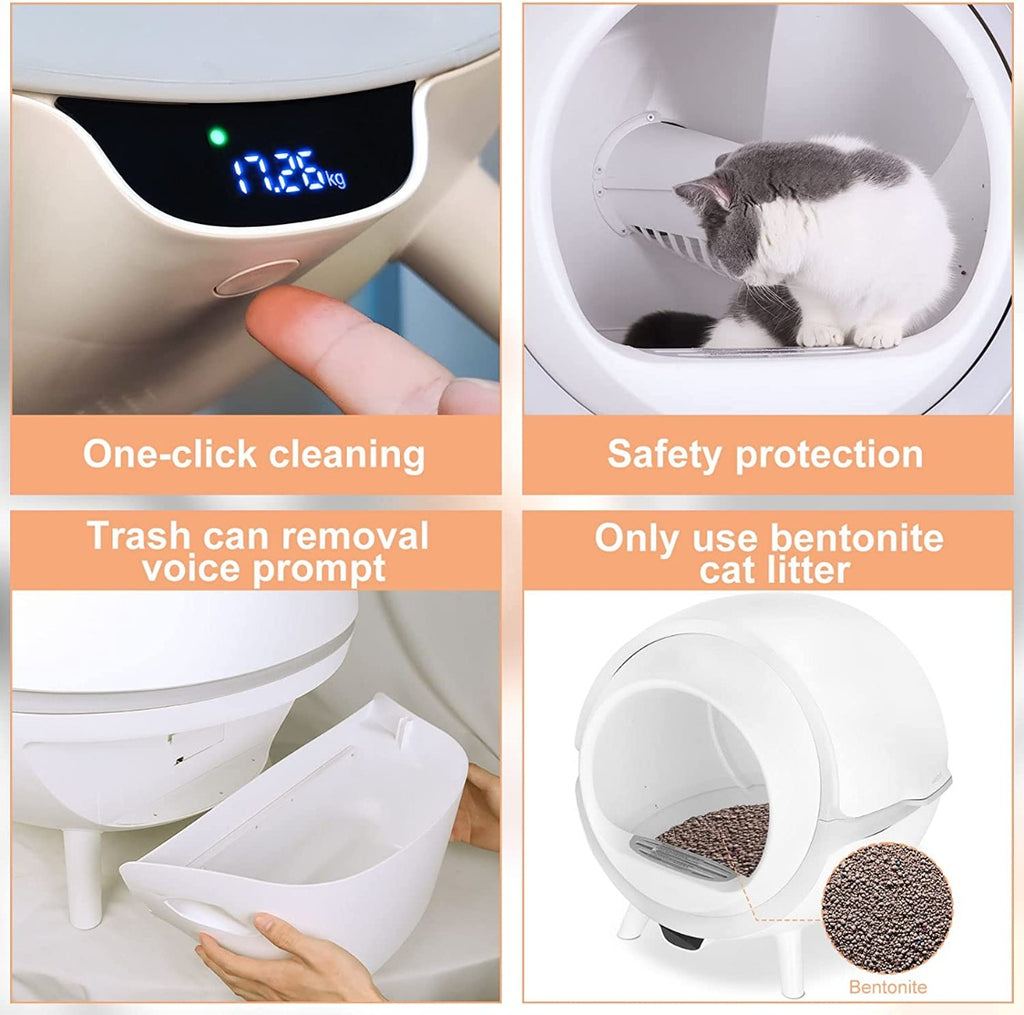 FRAPOW Self-Cleaning Automatic Cat Litter Box, No Scooping, Safety Protection Extra Large Cabin Weight Sensor APP Control Timer & Washable Cleaning Cabin