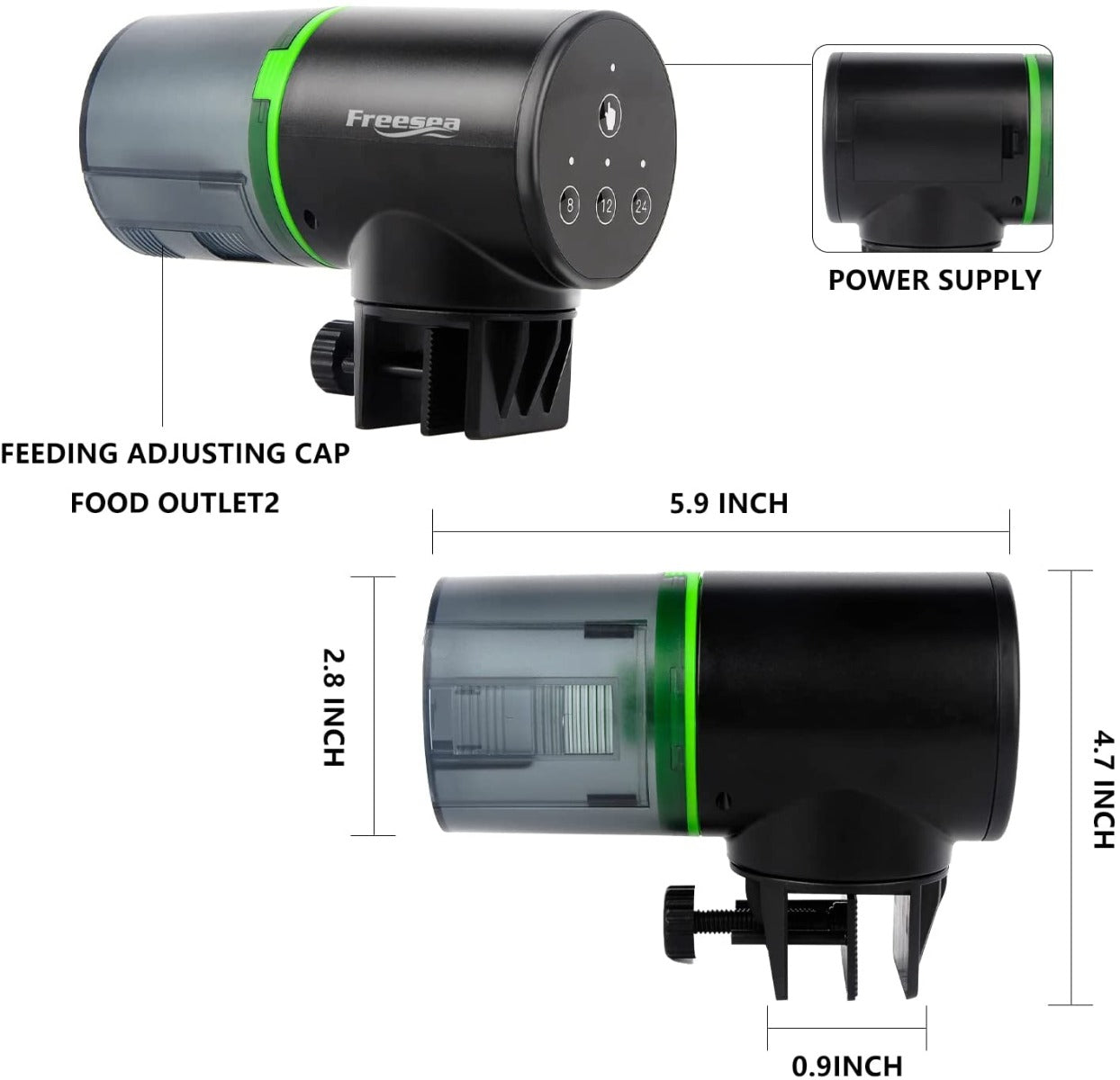 FREESEA Aquarium Automatic Fish Feeder for Fish Tank Electric Adjustable Auto Fish Food Dispenser 0.05 Gal & Two Fixed Methods