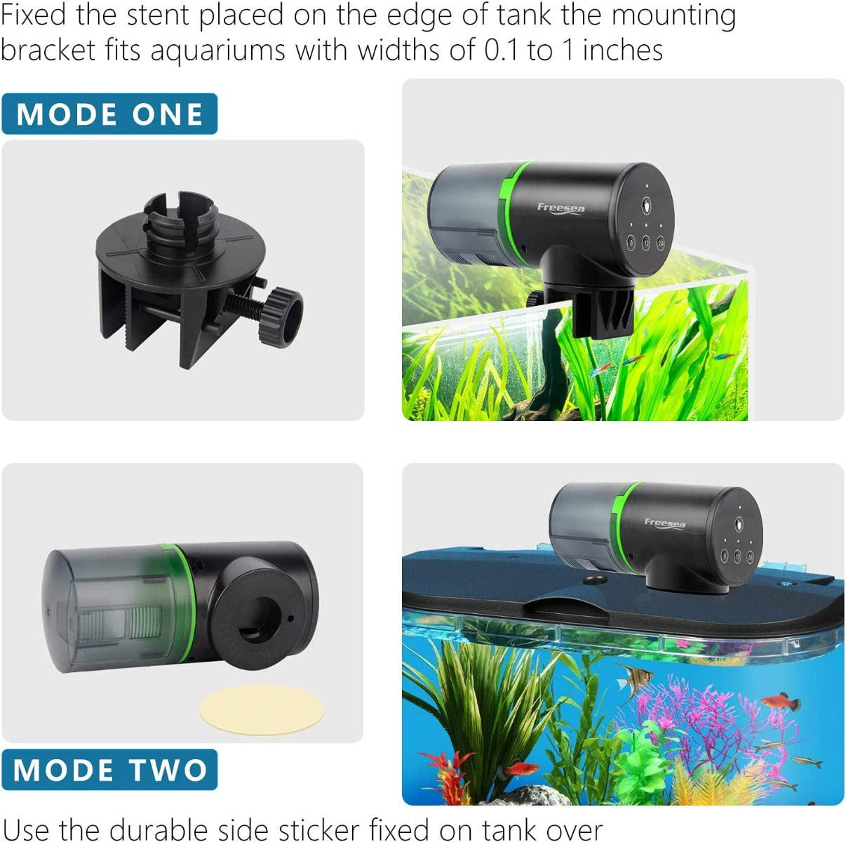 FREESEA Aquarium Automatic Fish Feeder for Fish Tank Electric Adjustable Auto Fish Food Dispenser 0.05 Gal & Two Fixed Methods