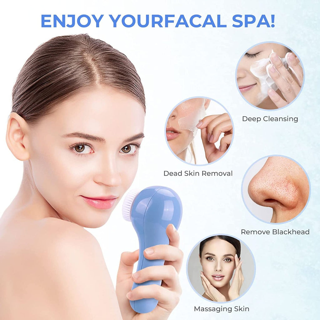Generic IPX7 Waterproof Face Brush with 3 Modes, Electric Rechargeable Face Scrubber with 5 Brush Heads for Deep Cleansing, Gentle Exfoliating and Massaging