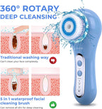 Generic IPX7 Waterproof Face Brush with 3 Modes, Electric Rechargeable Face Scrubber with 5 Brush Heads for Deep Cleansing, Gentle Exfoliating and Massaging