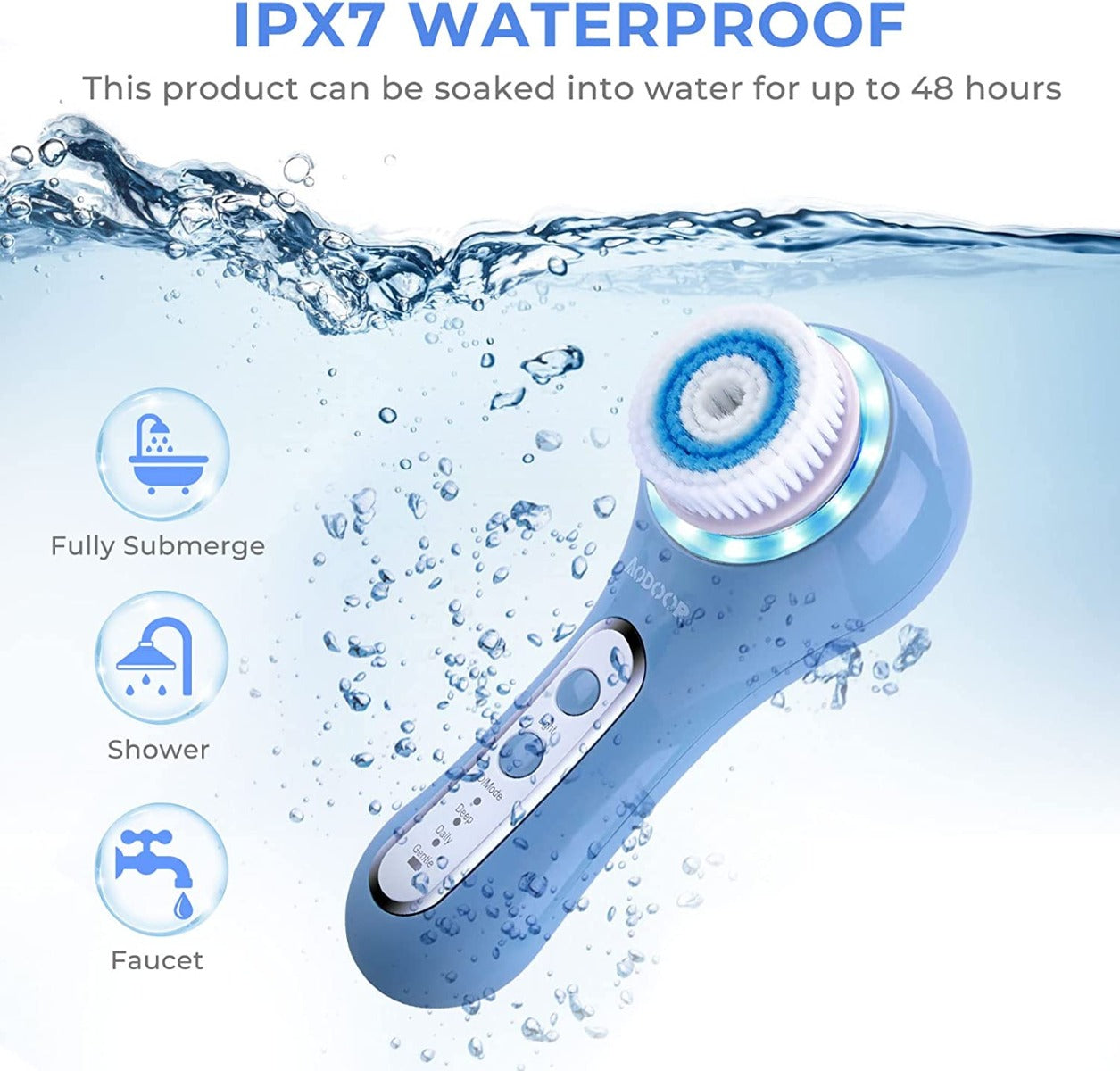Generic IPX7 Waterproof Face Brush with 3 Modes, Electric Rechargeable Face Scrubber with 5 Brush Heads for Deep Cleansing, Gentle Exfoliating and Massaging