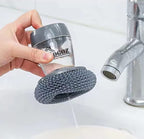 Soap Dispensing Palm Brush for Dish, Pot, and Sink Cleaning, with Water Collection Base Plate (PET Scouring Head)