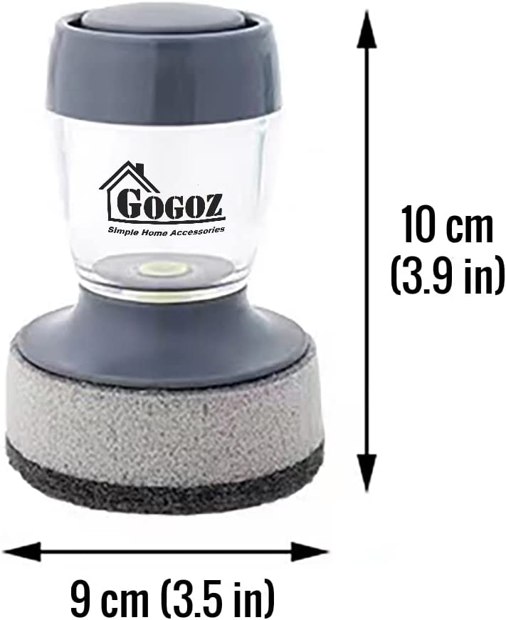 Soap Dispensing Palm Brush for Dish, Pot, and Sink Cleaning, with Water Collection Base Plate (PET Scouring Head)