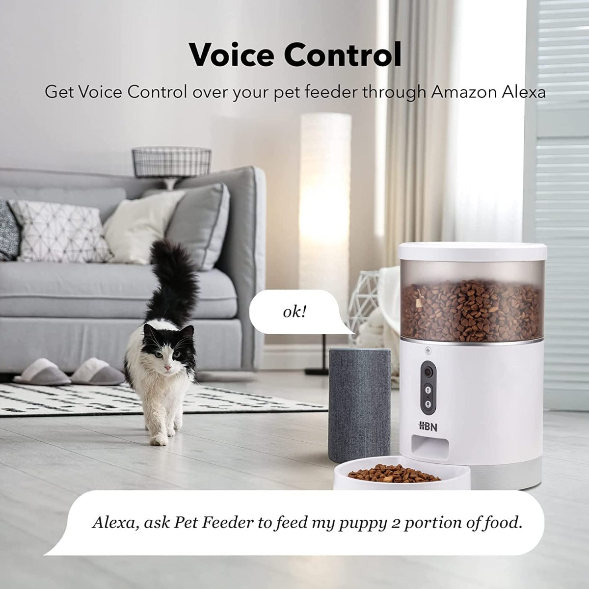 HBN 4L Automatic Cat Feeder with HD 1080P Camera Voice Recorder, Wi-Fi Enabled App Control