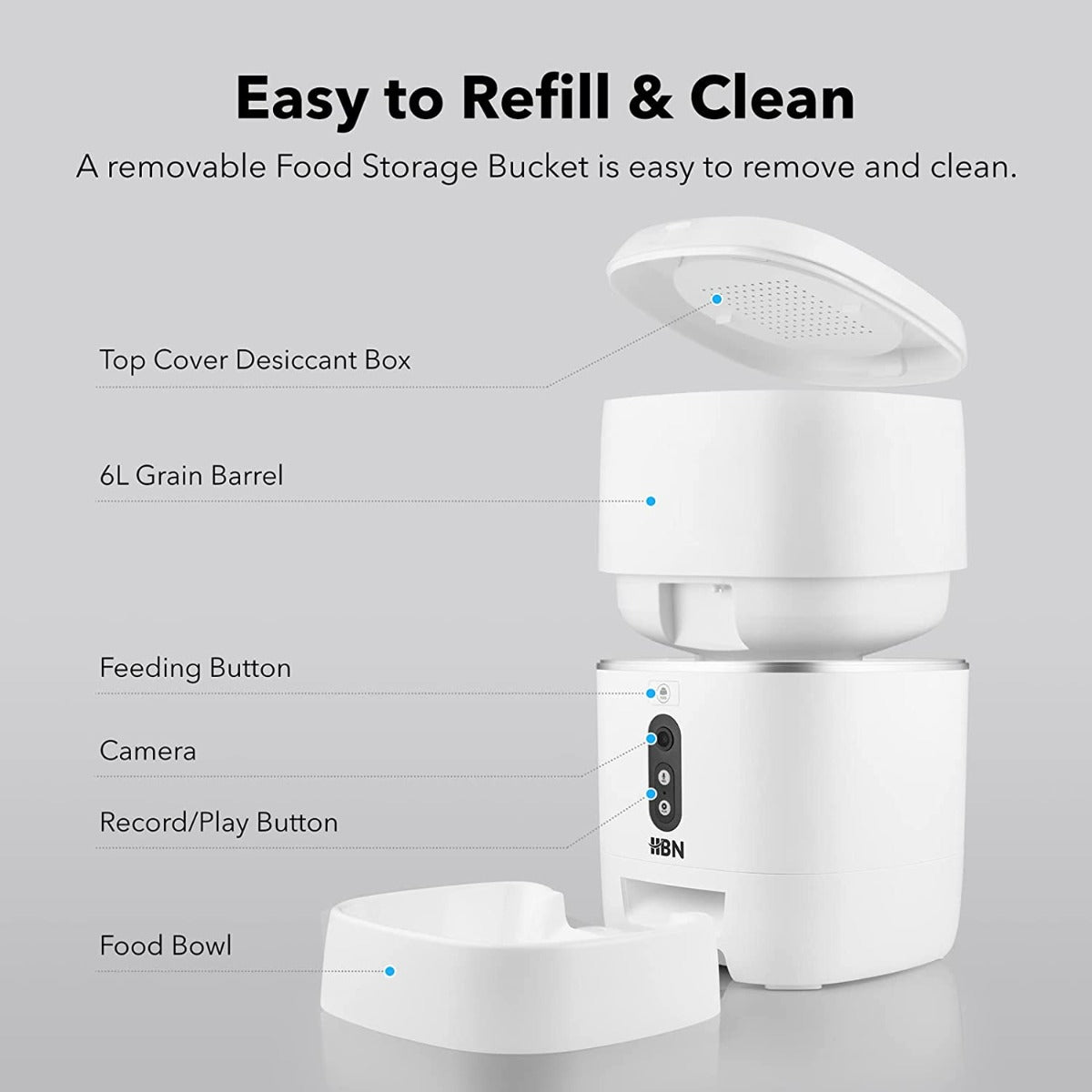 HBN Automatic Cat Feeder with HD 1080P Camera,6L Voice Recorder, Wi-Fi Enabled App Control