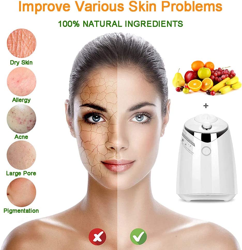 HDLWIS Facial Mask Machine, DIY Face Mask Machine Multi-Function Automatic Natural Fruit Vegetable Face Mask Maker with Human Voice Reminder & 32 Counts Collagen Pills
