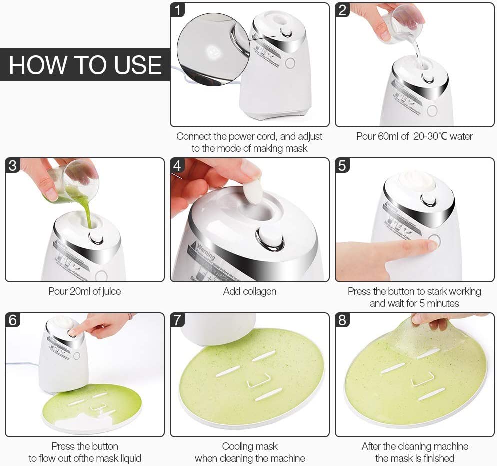 HDLWIS Facial Mask Machine, DIY Face Mask Machine Multi-Function Automatic Natural Fruit Vegetable Face Mask Maker with Human Voice Reminder & 32 Counts Collagen Pills