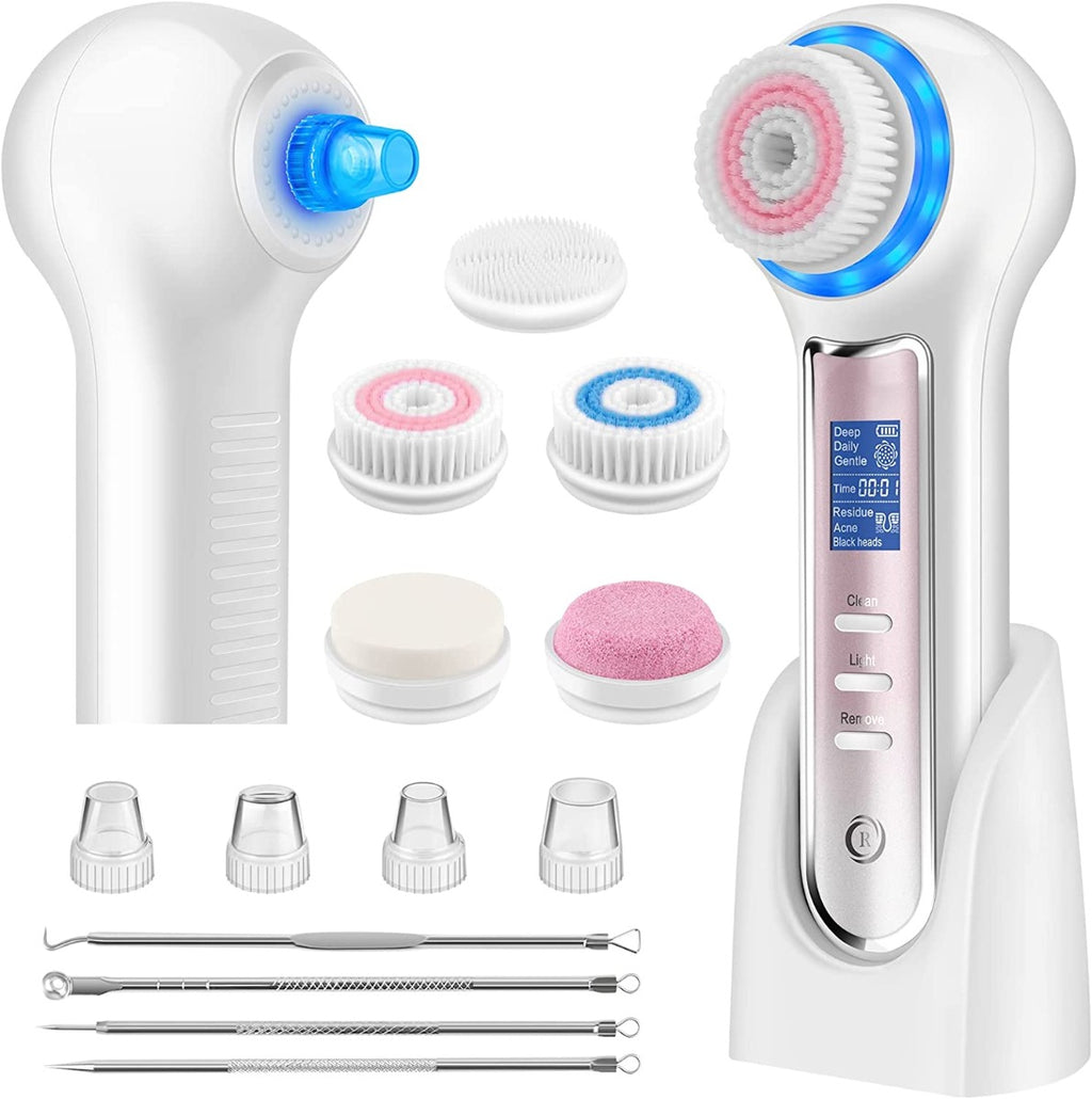 Facial Cleansing Brush with LCD Screen, Rechargeable Blackhead Remover Vacuum, IPX7 Waterproof 3 in 1 Face Scrubber for Exfoliating, Massaging and Deep Pore Cleansing