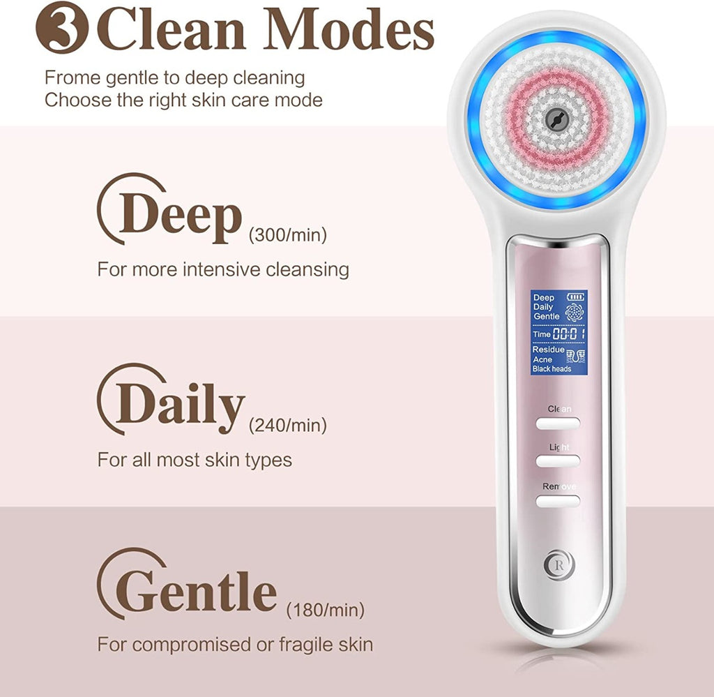 Facial Cleansing Brush with LCD Screen, Rechargeable Blackhead Remover Vacuum, IPX7 Waterproof 3 in 1 Face Scrubber for Exfoliating, Massaging and Deep Pore Cleansing
