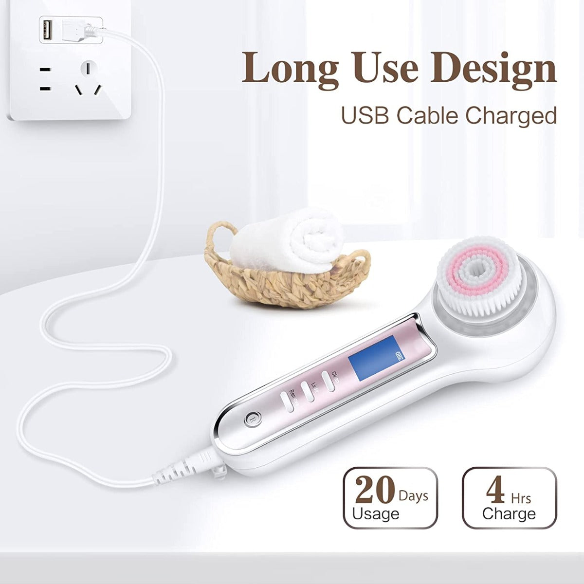 Facial Cleansing Brush with LCD Screen, Rechargeable Blackhead Remover Vacuum, IPX7 Waterproof 3 in 1 Face Scrubber for Exfoliating, Massaging and Deep Pore Cleansing