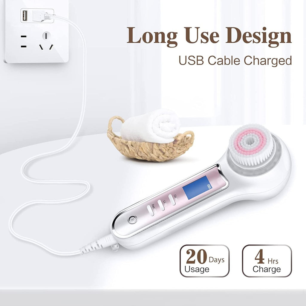 Facial Cleansing Brush with LCD Screen, Rechargeable Blackhead Remover Vacuum, IPX7 Waterproof 3 in 1 Face Scrubber for Exfoliating, Massaging and Deep Pore Cleansing