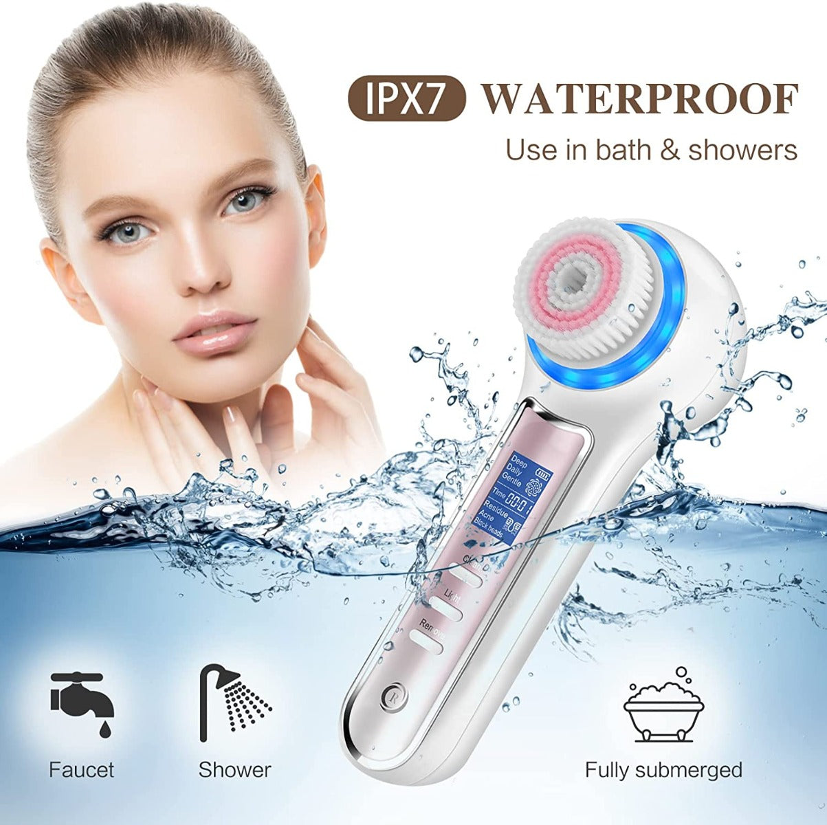 Facial Cleansing Brush with LCD Screen, Rechargeable Blackhead Remover Vacuum, IPX7 Waterproof 3 in 1 Face Scrubber for Exfoliating, Massaging and Deep Pore Cleansing