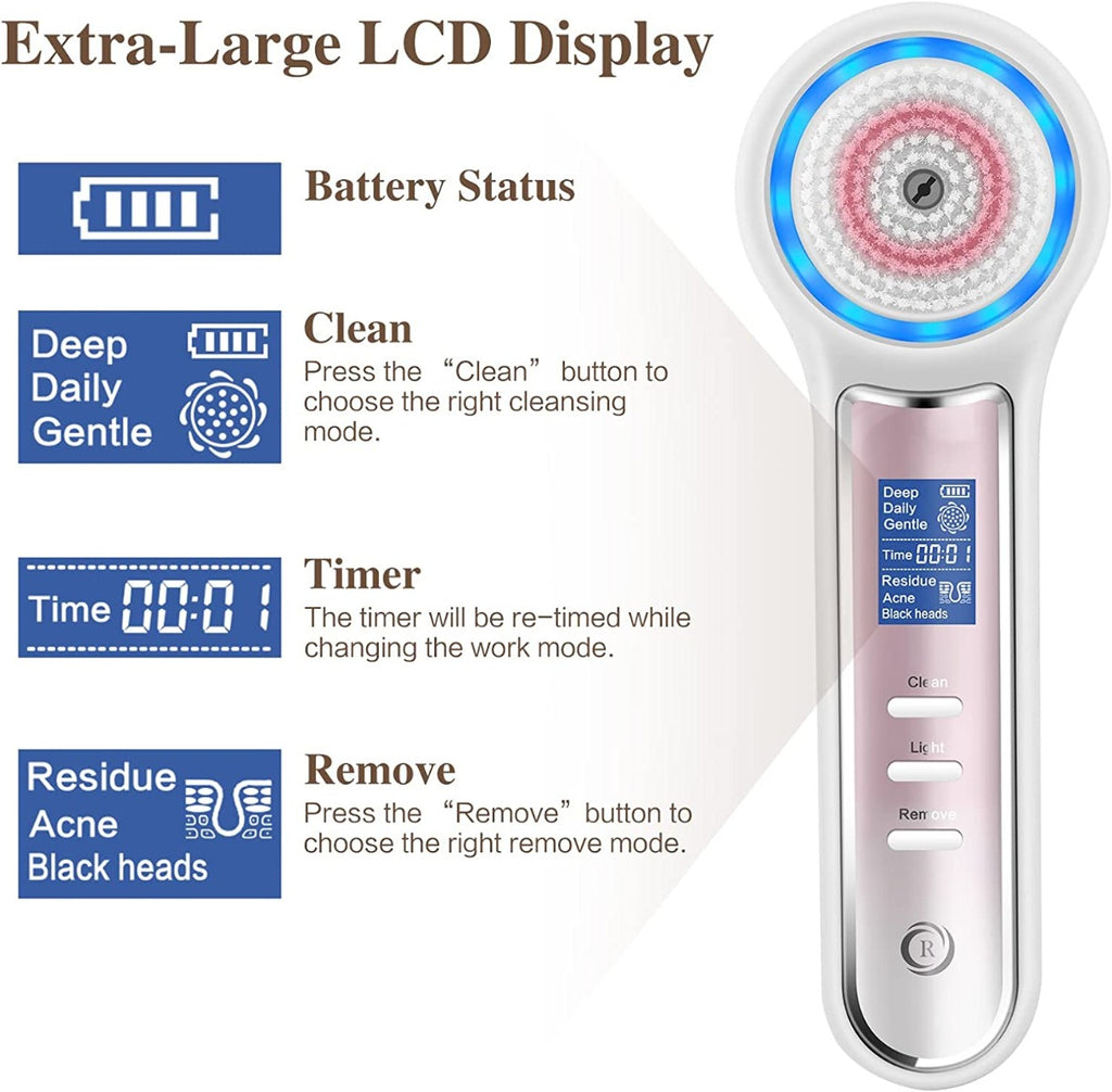 Facial Cleansing Brush with LCD Screen, Rechargeable Blackhead Remover Vacuum, IPX7 Waterproof 3 in 1 Face Scrubber for Exfoliating, Massaging and Deep Pore Cleansing