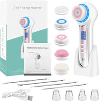 Facial Cleansing Brush with LCD Screen, Rechargeable Blackhead Remover Vacuum, IPX7 Waterproof 3 in 1 Face Scrubber for Exfoliating, Massaging and Deep Pore Cleansing