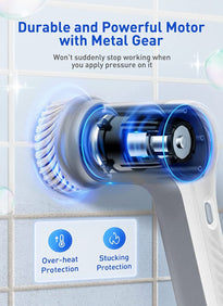 Electric Spin Cordless Power Scrubber with 4 Replaceable Brush Heads and 2 Rotating Speeds for Bathroom / Kitchen Tile, Grout Stove, Tub Sink Dish with LED Display