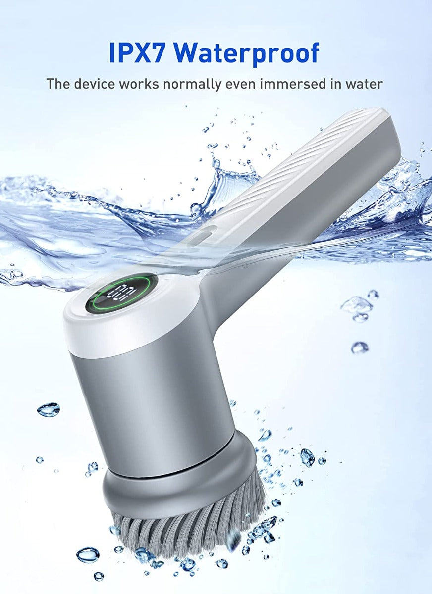 Electric Spin Cordless Power Scrubber with 4 Replaceable Brush Heads and 2 Rotating Speeds for Bathroom / Kitchen Tile, Grout Stove, Tub Sink Dish with LED Display