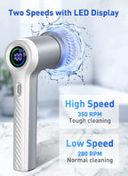 Electric Spin Cordless Power Scrubber with 4 Replaceable Brush Heads and 2 Rotating Speeds for Bathroom / Kitchen Tile, Grout Stove, Tub Sink Dish with LED Display